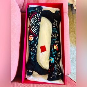 NWT Valentino Astro Couture Stretch Suede Over Knee Boots Black/Mult (MSRP$2995)